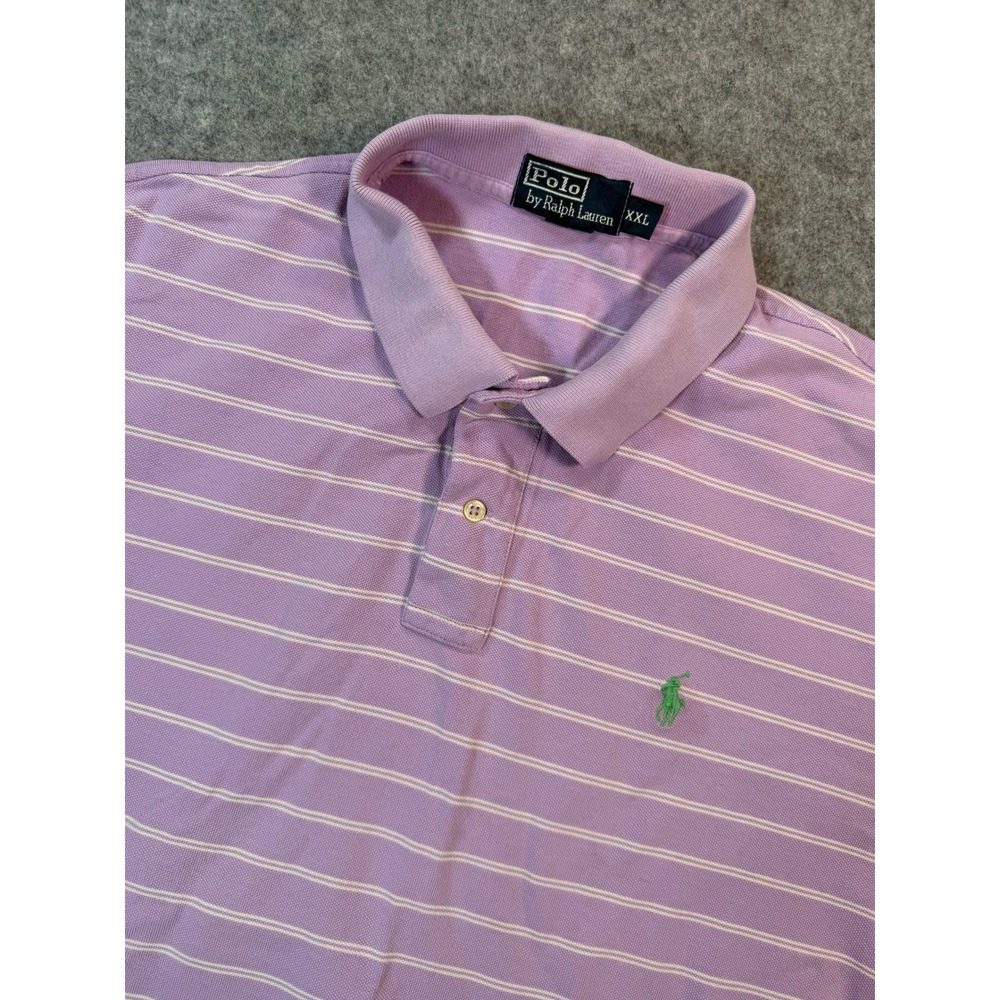 Polo Ralph Lauren Mens XXL Purple White Striped Short Sleeve Pique Polo Shirt